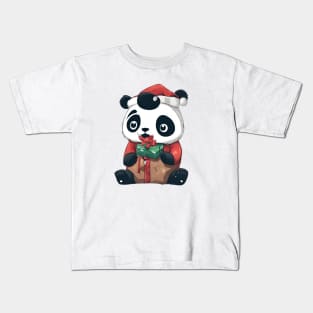 cute panda santa christmas Kids T-Shirt